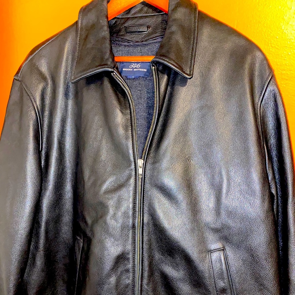 Brooks Brothers Vintage Heavy Black Leather Bomber